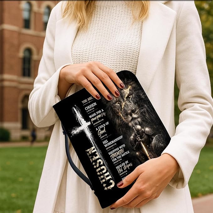 Personalized Man of God Bible Cover for Men, Christian PU Leather Bible Case with Handle Zipper, God Says I Am Warrior Scripture Bible Holder, Religious Gift for Men (You are Chosen)