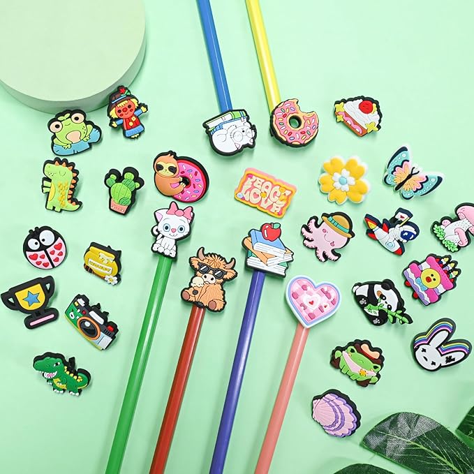 100PCS Pencil Toppers,Cute Pencil Charms for Students Bulk School Teacher Supplies Fun Pen Toppers Charms,PVC Pencils Clips Accessories Random Different Pencils Decor Classroom Rewards Prizes gifts