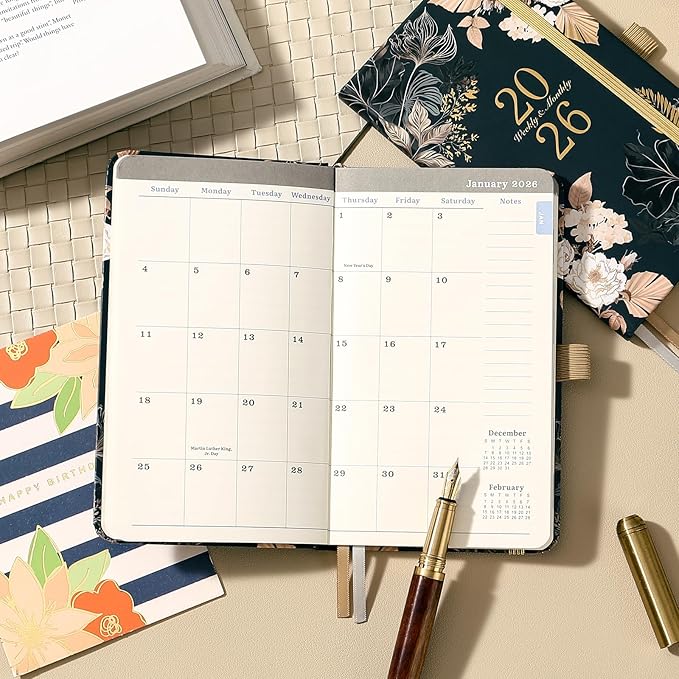 2026 Planner - 2026 Pocket Planner, Jan. 2026 - Dec. 2026, 6.2''×3.9''(A6 Size), 12 Months 2026 Small Calendar Planner, Hardcover, Pen holder, 2 Book Marks, Inner Pocket