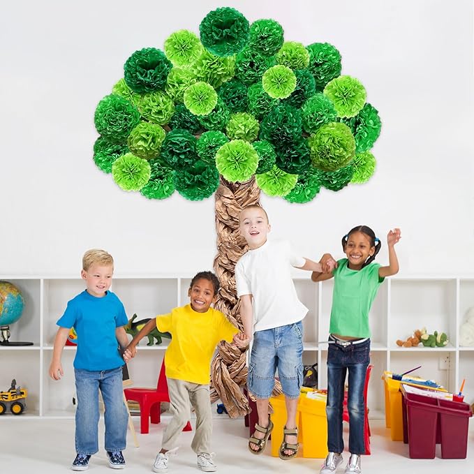 Christmas Tree Bulletin Board Set DIY 3D Tree with Paper Pom Poms Kraft Craft Xmas Bulletin Board Classroom 3D Wall Decorations for Holiday Party School Chalkboard Teacher Supplies(Green)