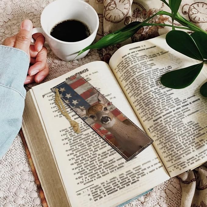 Book Marks for Book for Women Vintage Deer American Flag 2PCS Bookmarks with String Portable Bookmarks