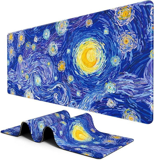 BOSOBO Large Mouse Pad, Desk Pad, XXL XL Extended Gaming Mouse Pad, Desk Mat for Office & Home, Long Keyboard Mat, Huge Mouse Pad, Desktop Full Cover 31.5 x 11.8 Inches, Van Gogh Starry Night