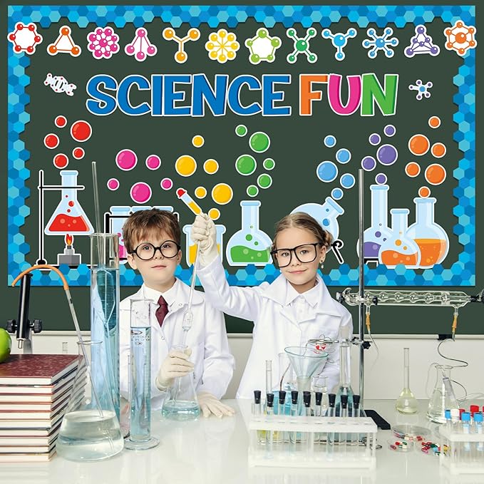 Science Bulletin Board Decoration Science Fun Cutouts Chemistry Lab Apparatus Wall Decals Themed Party Supplies for Back to School Classroom Chalkboard Home Window Decoration Favor
