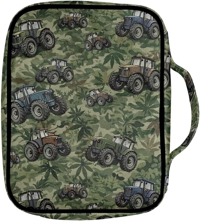 Coldinair Tractor Camo Jungle Large Bible Cover with Handle and Bookmark Bible Carrying Book Case for Women Protective Church Bag