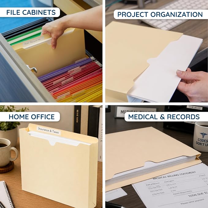 Blue Summit Supplies 1 Inch File Jacket Expansion, Pocket File Folders Letter Size Expanding 1 inch for Documents, Reinforced Straight Cut Tab, 1 in Expandable Folders, Letter Size, 50 Pack, Manila