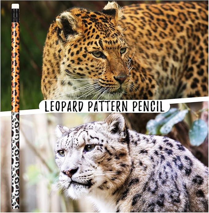 36 Pcs Animal Jungle Print Pencils Cheetah Safari Party Favor Back to School Gifts for Student Wood Zoo African Animal Leopard Cheetah Pencils with Eraser Teacher Appreciation Supplies, 6 Styles