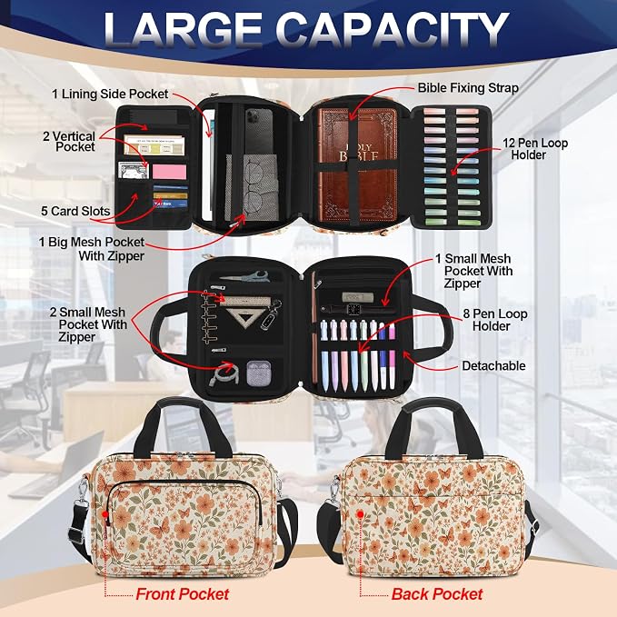 Butterfly Bible Cover Case for Women, Bible Bag for Women Organizer with Handle Zipper Pocket, Bible Study Supplies Journaling Kit, Pens Highlighters Cross Clips Tabs Christian Gift