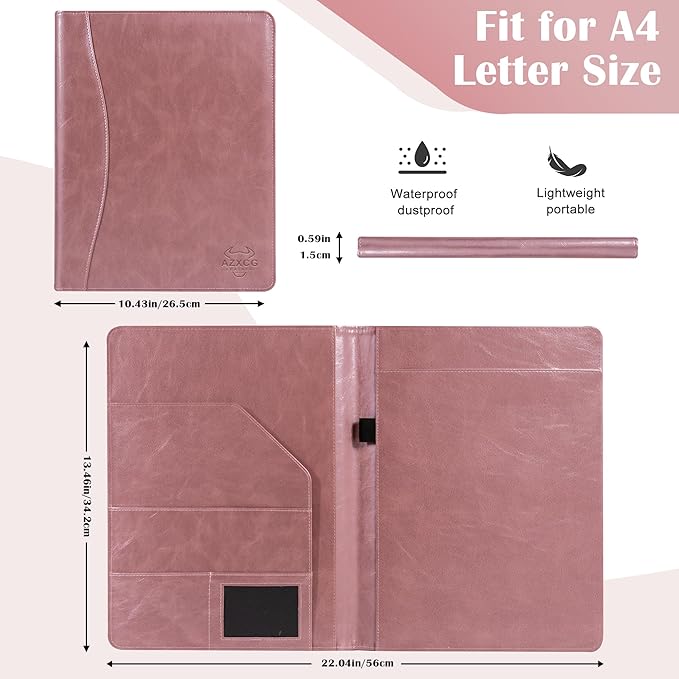 Free Engraved Name,Padfolio Portfolio PU Leather Binder,Interview Resume Folder,Business Card Holder, Organizer with A4 Legal Pads for Men Women(Rosegold,Custom)