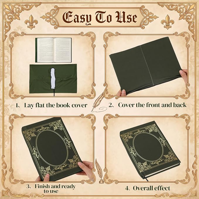 Gilprop 6 Pack Vintage Book Cover 9 x 11 in Jumbo Stretchable Book Cover for Most Hardcover Fabric Reusable Washable Protective Covers for Textbooks(Green)