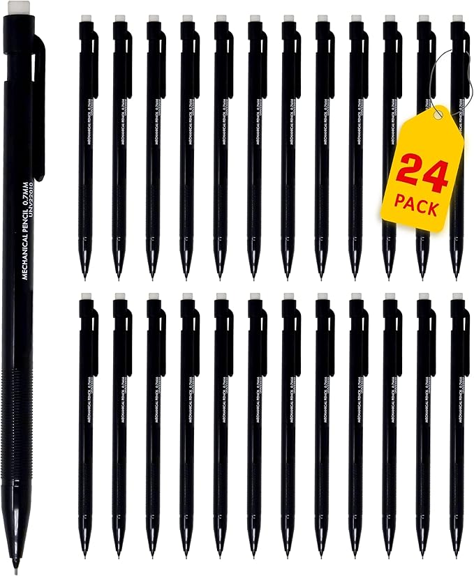 Tribello Mechanical Pencils 0.7 mm Bulk Lead Pencils for Drawing, Drafting, Sketching, Handwriting - Black Barrel - Total 24 (12 Count - 2 Pack)