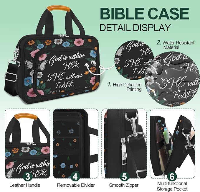 Butterfly Floral Bible Cover Case for Women,Large Boho Church Bag,Bible Bags for Women Organizer,Bible Study Supplies Journaling Kit Book Carrying Case with Bible Highlighters Shoulder Strap