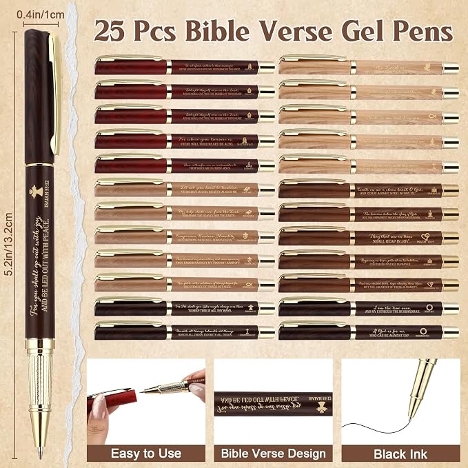 Feifeiya 75 Pcs Father's Day Christian Gifts Bulk 25 Bible Verse Pens 25 Religious Keychains 25 Emergency Number Bookmark Christian Church Gifts for Men Pastor Sunday School Church VBS(Brown,Stylish)