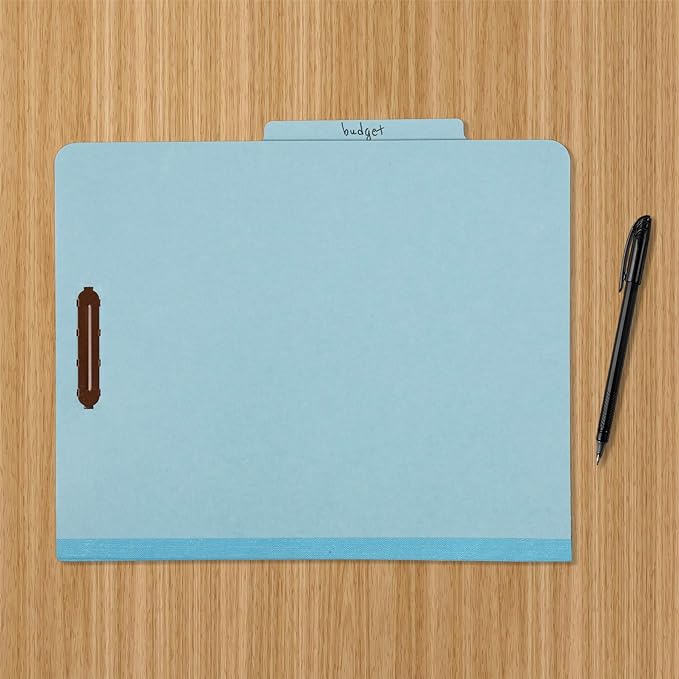 Amazon Basics Classification Folder for Documents and Organization, 1 Divider, 2" Embedded Fasteners, Letter Size, Light Blue, 10 Count