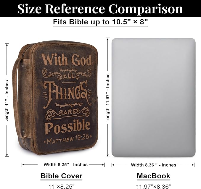 LEATHER VILLAGE Handmade Vintage Genuine Leather Embossed Bible Cover for Men & Women, Large Protective Bible Case & Organizer for Church, Travel & Study Christian Religious Antique Bookmark - Brown