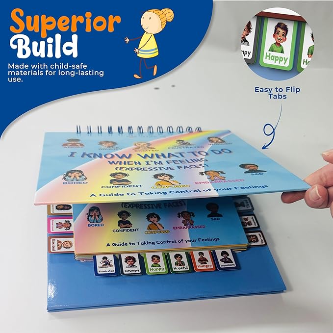 Thought-Spot Expressive Faces Flipbook | Emotions Wheel & Feelings Chart | Emotional Regulation Tool for Home, Class, Calm Down Corner | Helps Kids Learn Coping Skills | Autism Must-Have