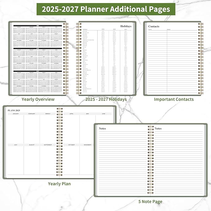 Monthly Planner 2025-2027, July 2025 - June 2027, 2 Year Calendar 2025-2027 Monthly Planner, 7.5" x 10", 24 month Calendar With Goals To Do List, Habit Tracker Suitable for Schools & Offices & Home, Green