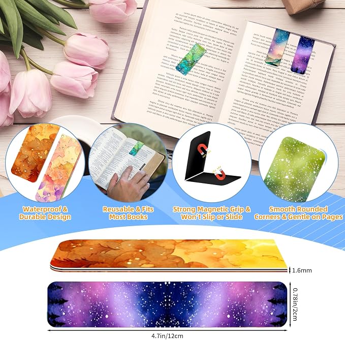 100 Pcs Magnetic Bookmarks Bulk, Cute Magnet Bookmark Page Clips - Magnetic Book Marks for Reading, Book Lovers, Teacher, Students, Women, Men – Party Favors, Teacher Gift, Bookmark Gift (Sky)