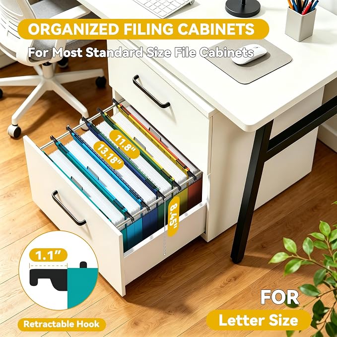 Letter Size Hanging File Folders Extra Capacity,1.5" Expandable Plastic Hang Folder for Filing Cabinet,12 Pack Reinforced Heavy Duty File Folder with Tabs,Filing System for Home Office-Colored