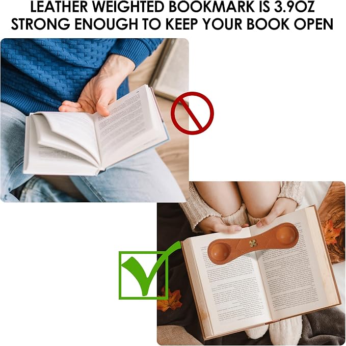 Book Weight Holder Wooden Thumb Book Page Open Weighted Bookmark Corner Reading Accessories Office Desk Decor Executive Gift for Writer Reader (BPH02-Brown)