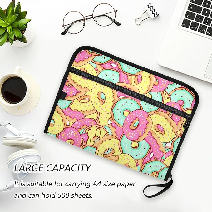 Donut Pink 13 Pockets Expanding File Folder with Sticky Labels Accordion File Folder Document Organizer Letter Size A4 Papers Expandable File Keeper
