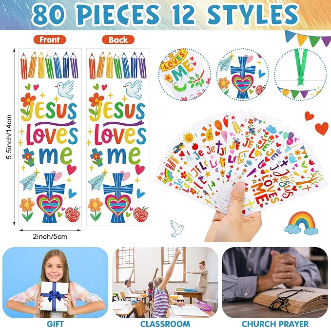 Yaomiao 120 Pcs Jesus Loves Me Bookmarks with Ribbon Jesus Party Favors Paper Religious Cross Bookmarks Inspirational Christian Gifts Bulk for Bible Study Sunday School VBS Party Supplies