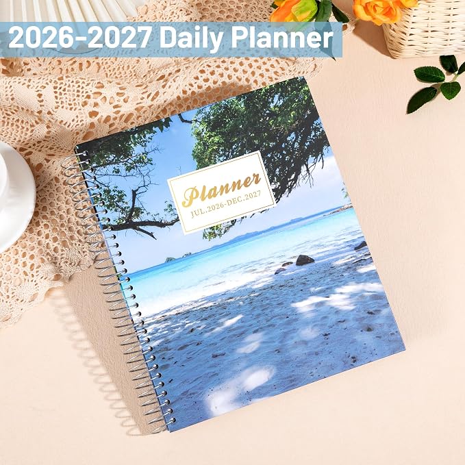 CAGIE Planner 2026-2027 Weekly and Monthly,18 Month (Jul. 26-Dec. 27) Planners Calendar with Hourly Timeslot, 10"x11.5", Large Hardcover Spiral Daily Planner with Tab for Work, Home,Teacher, Sea