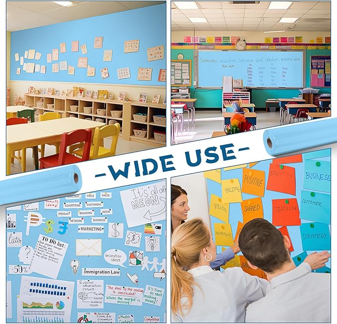 Hahafelt 16 in x 40 Ft Fabric Bulletin Board Roll Classroom Non Woven Fabric Background Decorations Waterproof Wrinkle Resistant Bulletin Board for Back to School Wall Decor(Light Blue,Pure)