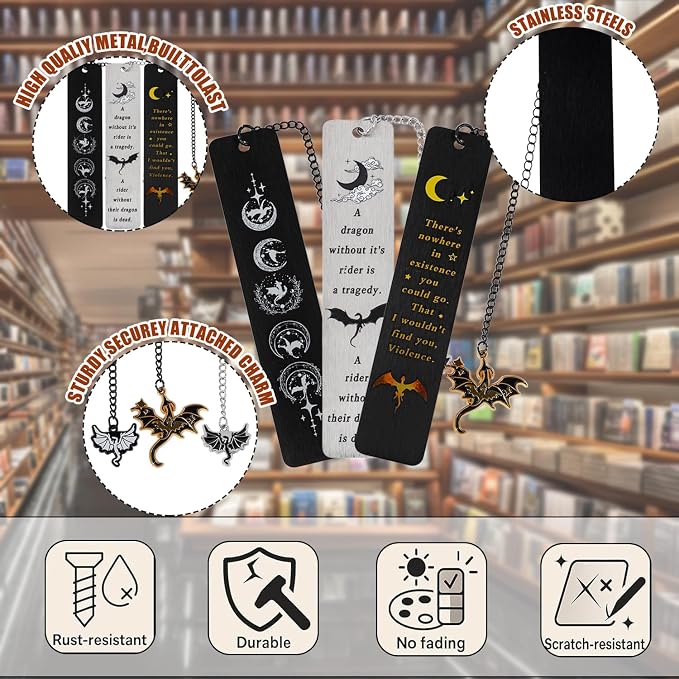Fantasy Fourth Wing Dragon Sword Bookmarks - Fourth Wing Fans Page Markers Cool Bookmarks for Men Fantasy Dragon Gifts for Male Readers as Birthday Gifts (Dragon Bookmark Set 11)