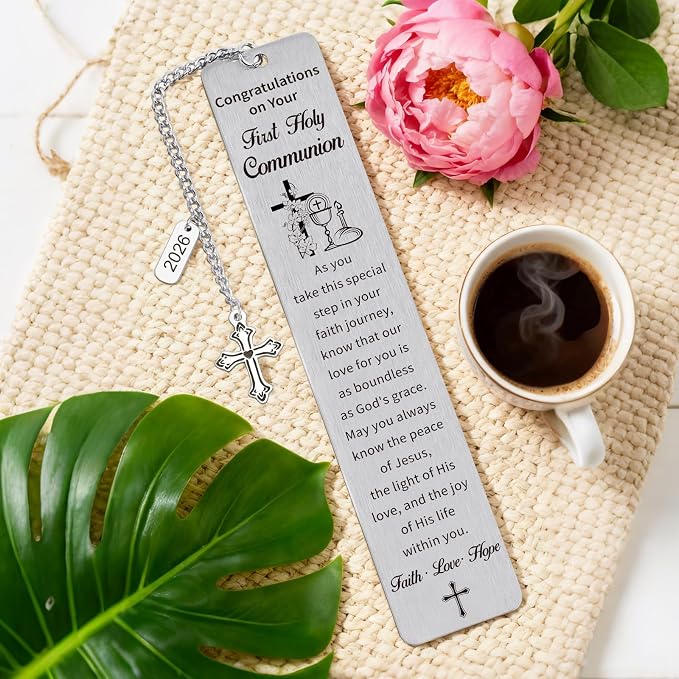 First Communion Bookmark Gifts, Christian Holy Communion Gifts 2026 for Girl Boys Teens, Catholic Religious Baptism Confirmation Present for Godchild Women Men, Easter Basket Stuffers