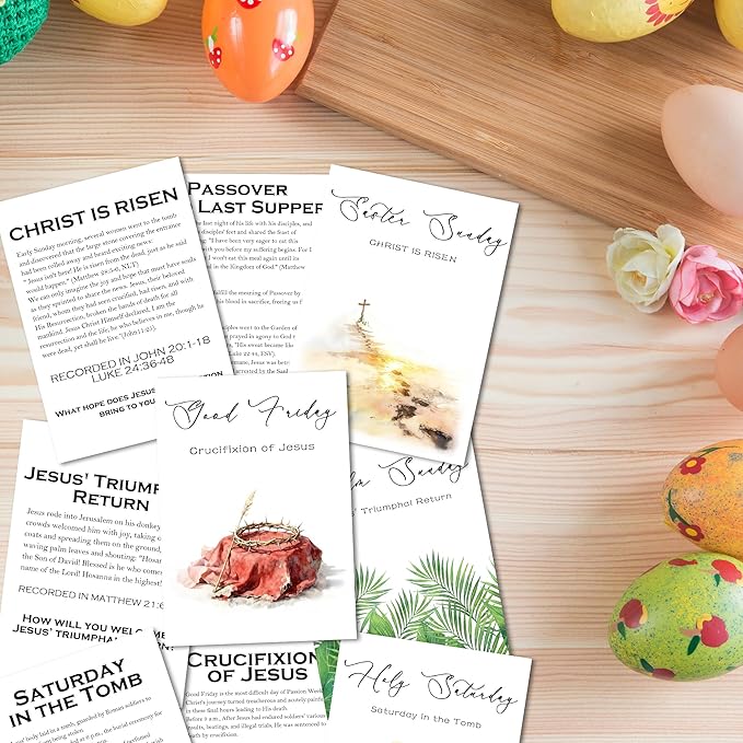 Holy Week Decoration - Holy Week Story Cards & Easter Story Cards - Religious Supplies & Easter Activities for Kids Teens Adults - Sunday School Learning Card(16 Holders 26 Feet Hemp Rope) - A03