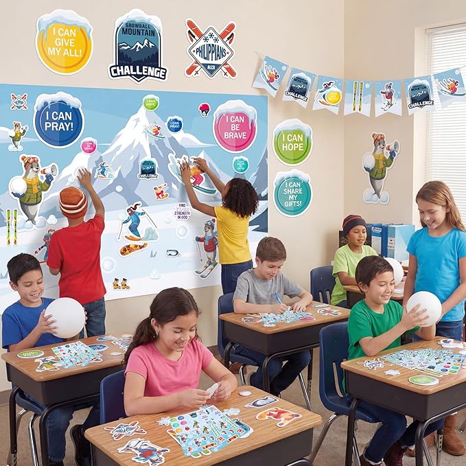 Crtiin 50 Sheets VBS Snowball Mountain Stickers Vacation Bible School Craft Themed Adhesive Stickers, Religious Adventure Decals for Sunday School, Kids Bible Crafts & Activity Reward