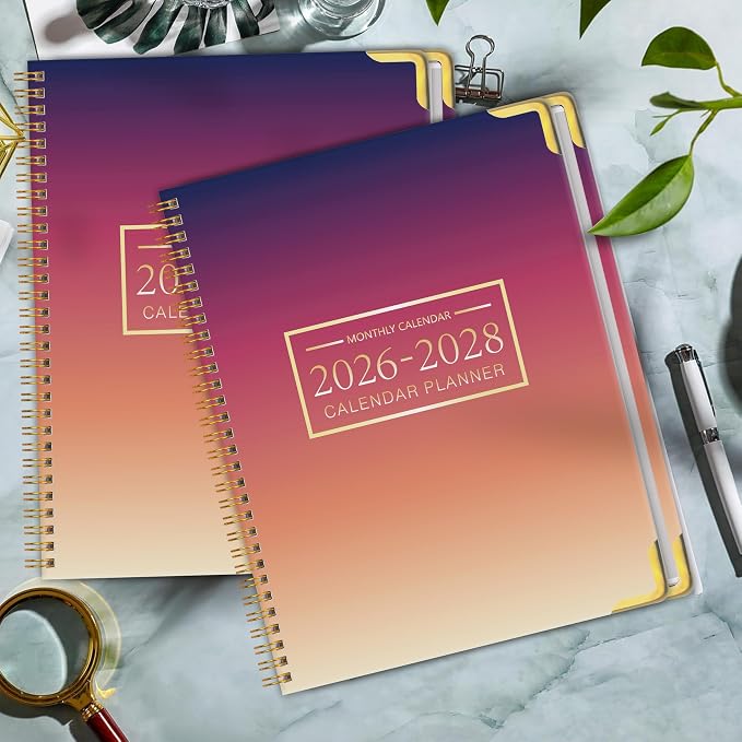 Monthly Planner 2026-2028, Hardcover 3 year calendar 2026-2027-2028 Calendar Book from Jan 2026 - Dec 2028, 9“ x 11”, Spiral Bound,Organizer for Office, School, and Home, Sunset