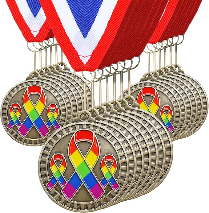 30 Pcs Gay Pride Awareness Medals Rainbow Ribbon Award Gifts with Neck Ribbon 2" LGBT Trophy Rainbow Medal Award for Love is Love Equality LGBT Pride Month 2026