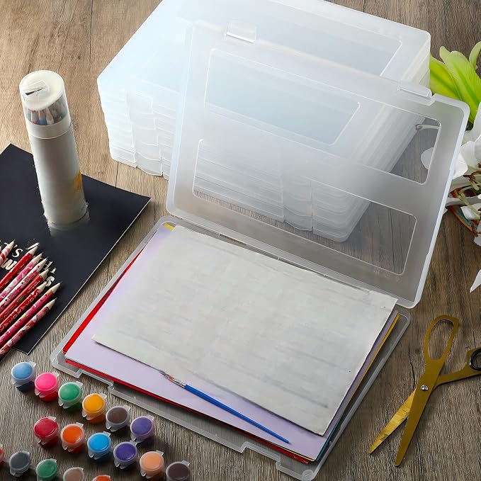 Outus 10 Pieces A4 File Box Paper Photo Storage Box A4 Portable Project Case Clear Plastic Document Magazine Organizer Box for Office School Supplies Accessories 12.52 x 9.5 x 0.95 Inch