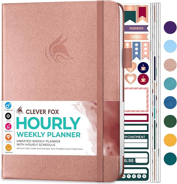 Clever Fox Planner Schedule – Undated Weekly & Monthly Life Planner with Time Slots, Appointment Book & Daily Organizer, A5 (Rose Gold)