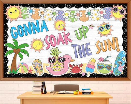 Summer Bulletin Board Set Summer Beach Classroom Decoration Hawaiian Tropical Sun Beach Bulletin Board Composition Paper Cutouts for Classroom Back to School Office Chalkboard Wall Decor
