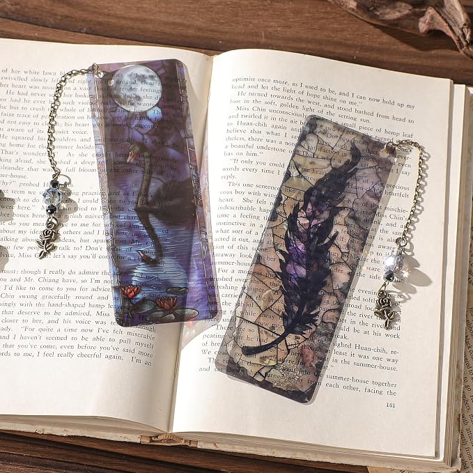 Dark Romance Bookmark Gifts - 4 Pcs Gothic Stained Glass Bookmarks for Women Book Lovers Rose Tassels Beaded Page Marks Reading Accessories Bookish Gift for Birthday Back to School Halloween