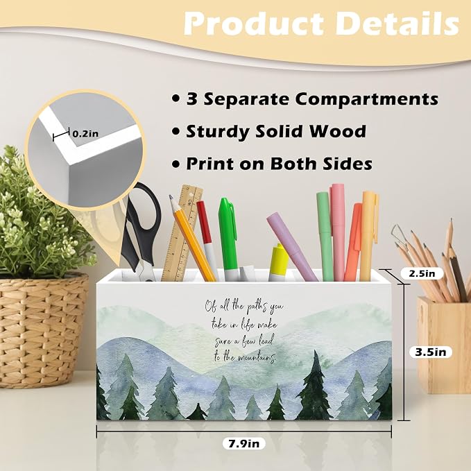 Inspirational Mountain Forest Pen Holder Organizer, Motivational Desk Decor, of All the Paths You Take in Life Wooden Pen Pencil Holders for Home Office Desk Accessories