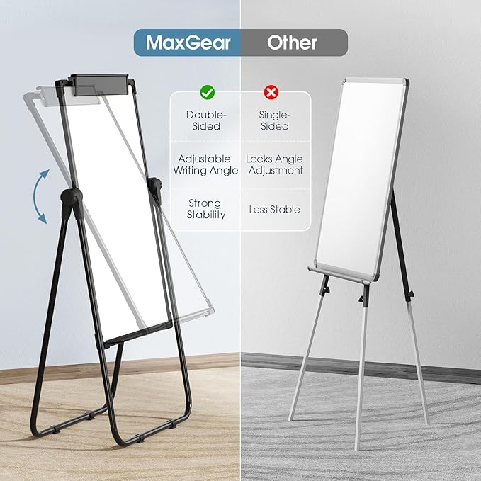 MaxGear Large Easel Whiteboard with Stand, 36" x 24" Double-Sided Dry Erase Board Flip Chart, Height Adjustable,Foldable, Portable for Home Office Classroom Teaching