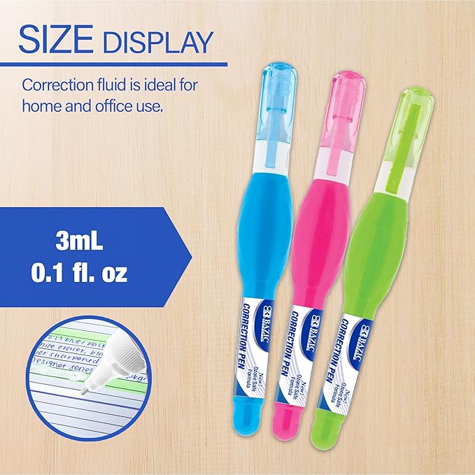 BAZIC Metal Tip Mini Correction Pen, 3ml (Pack of 3) (1615)