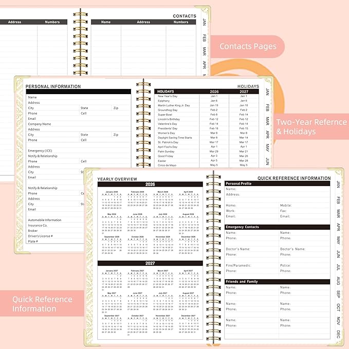 2026 Planner, Jan.2026 - Dec.2026 Weekly Monthly Planner 6.25"x8.5" with Page Tabs, Calendar Hardcover with Inner Pocket, Elastic Band, Twin-Wire Binding, Bookmark, Pink Love Heart