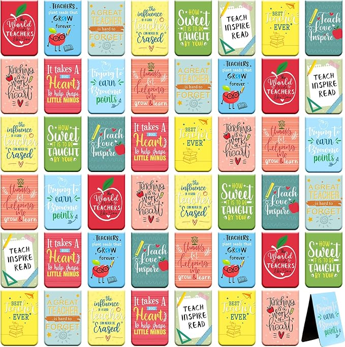Zonon 48 Pcs Teacher Magnetic Bookmarks Teacher Appreciation Gifts Bulk Thank You Gift from Students Appreciation Bookmarks Inspirational Page Clips for Christmas Teachers Day Graduation Gifts