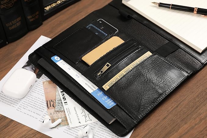 DUKE&COW Small Portfolio Binder with Clipboard - A5 Binder Padfolio for Men - Oil Black - Custom
