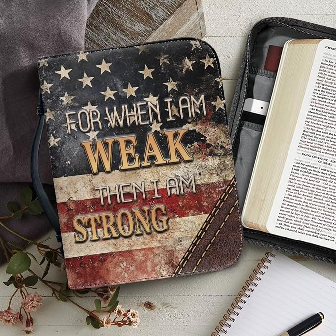 Medium Bible Cover Case for Women Men Amercan Flag and Cross PU Leather Bible Case with Bookmark Church Bag Book Carrying Case Bible Cover for Women Men Bible Case for Men Women