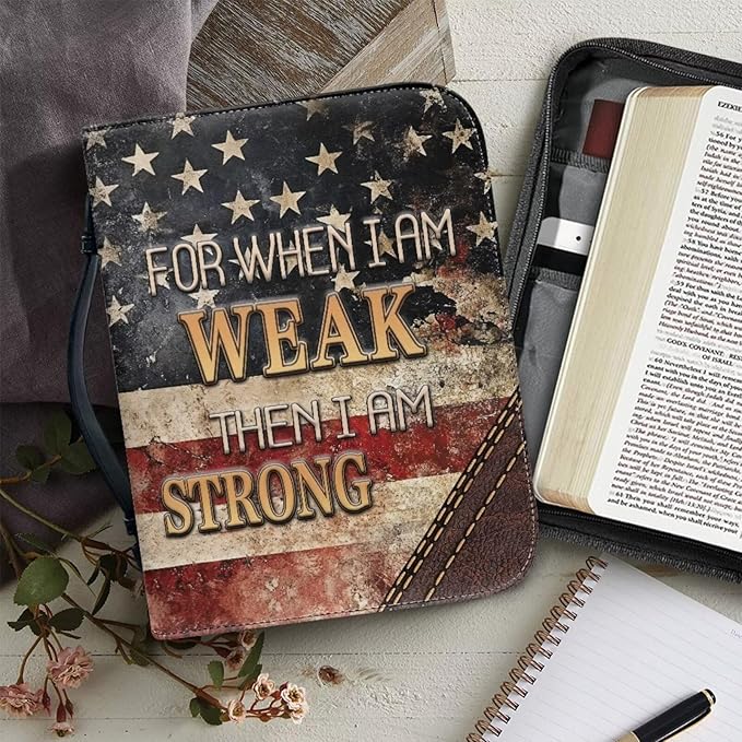 Small Bible Cover Case for Women Men Amercan Flag and Cross PU Leather Bible Case with Bookmark Church Bag Book Carrying Case Bible Cover for Women Men Bible Case for Men Women