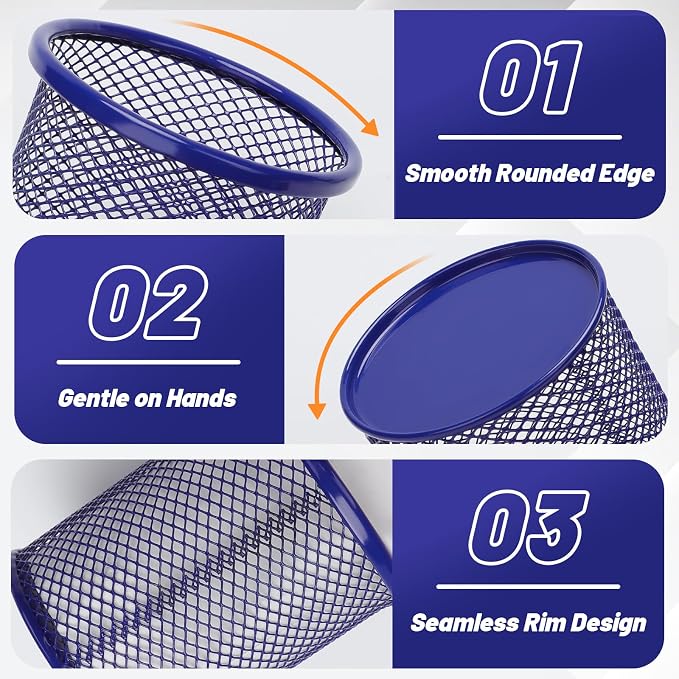 Segarty Pen Cup, 3 Pack Round Cute Dark Blue Pen Holder for Desk, Wire Mesh Pencil Holder Container Set, Desktop Organizer for Office Supplies, Maker, School, Home Storage, Makeup Brush