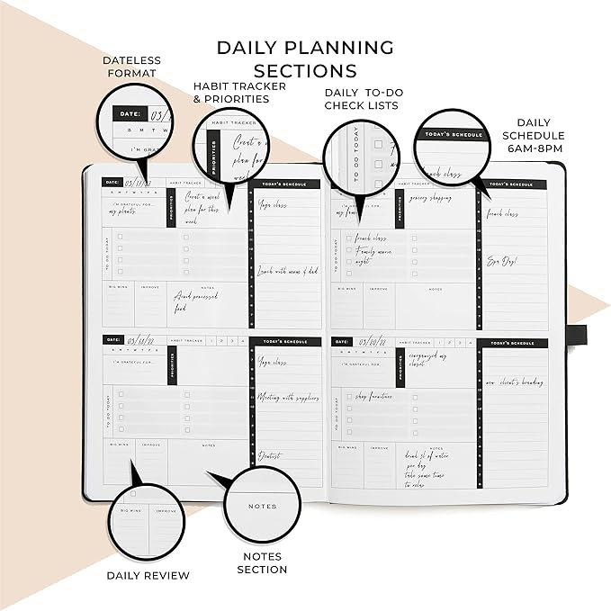Smart Planner Daily Planner 2024 – Undated A4 Large Planner – Weekly Monthly Daily Journal Planner to Achieve Goals, Full Focus & Productivity, Time Management & Happiness - Hardcover, Leather