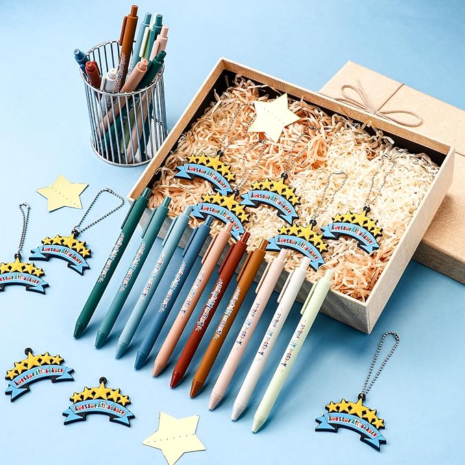 40 Sets Awesome Attendance Gift Ballpoint Pen with Tags Pendant for Student Teacher Motivating Perfect Attendance Reward for Office Class Prize Teacher Must Have