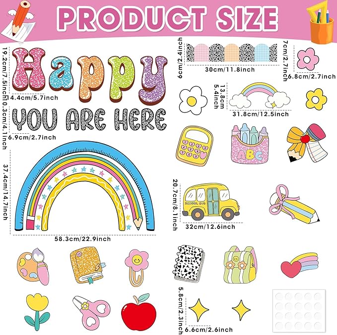 Back to School Bulletin Board Decoration Set Welcome Back to School Cutouts Composition Classroom Decorations Happy You are Here Posters for Office Wall Chalkboard Nursery Preschool Kindergarten