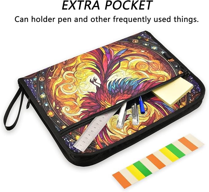 Expanding File Folder Phoenix Fire Wing Rainbow Glass Accordion File Organizer 13 Pockets Document Organizer with Zipper Labels A4 Letter Office Storage